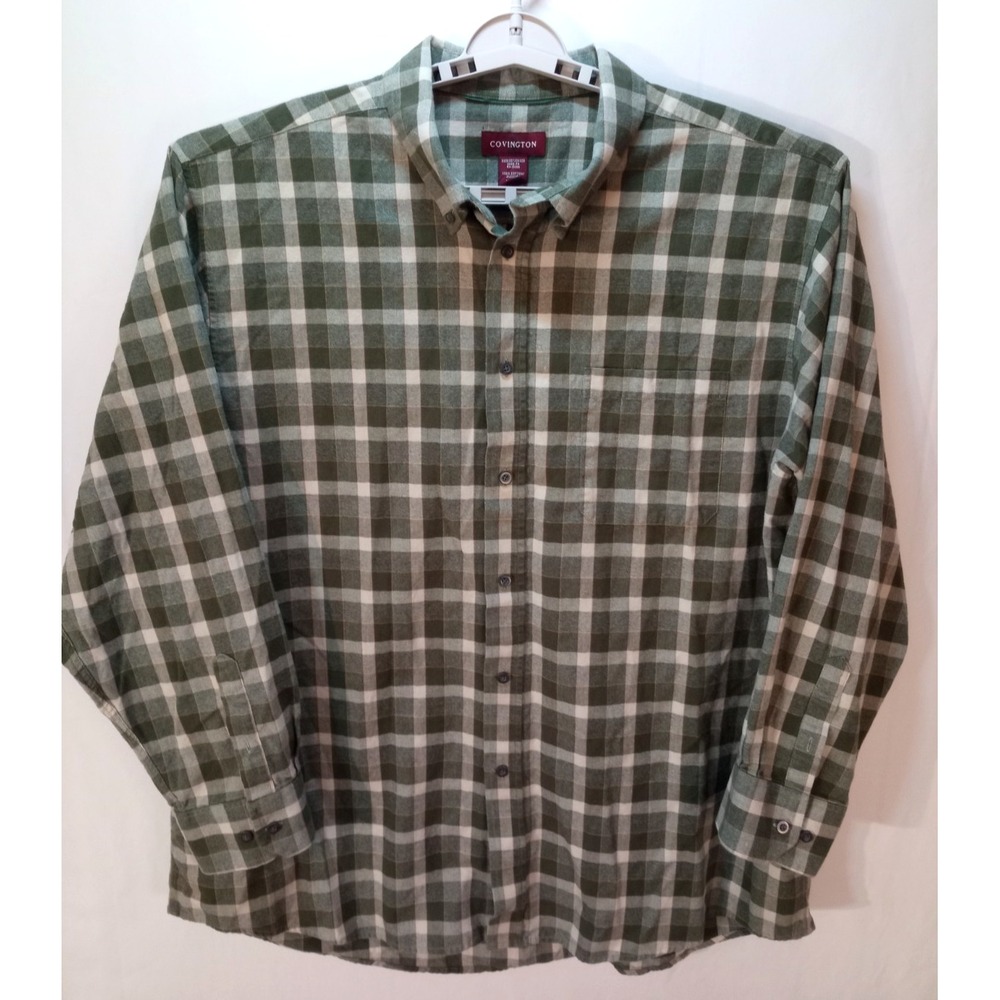 Covington Button Down Long Sleeve Flannel Men's Shirt, XXL, Green Plaid